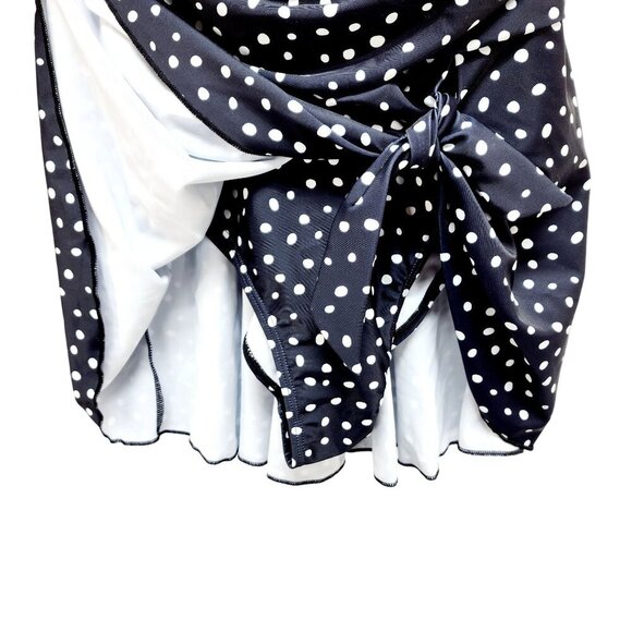 Polka Dot Ruffle One-Piece Swimsuit With Wrap Tie - Aidonger Size S Navy White - Picture 8 of 10